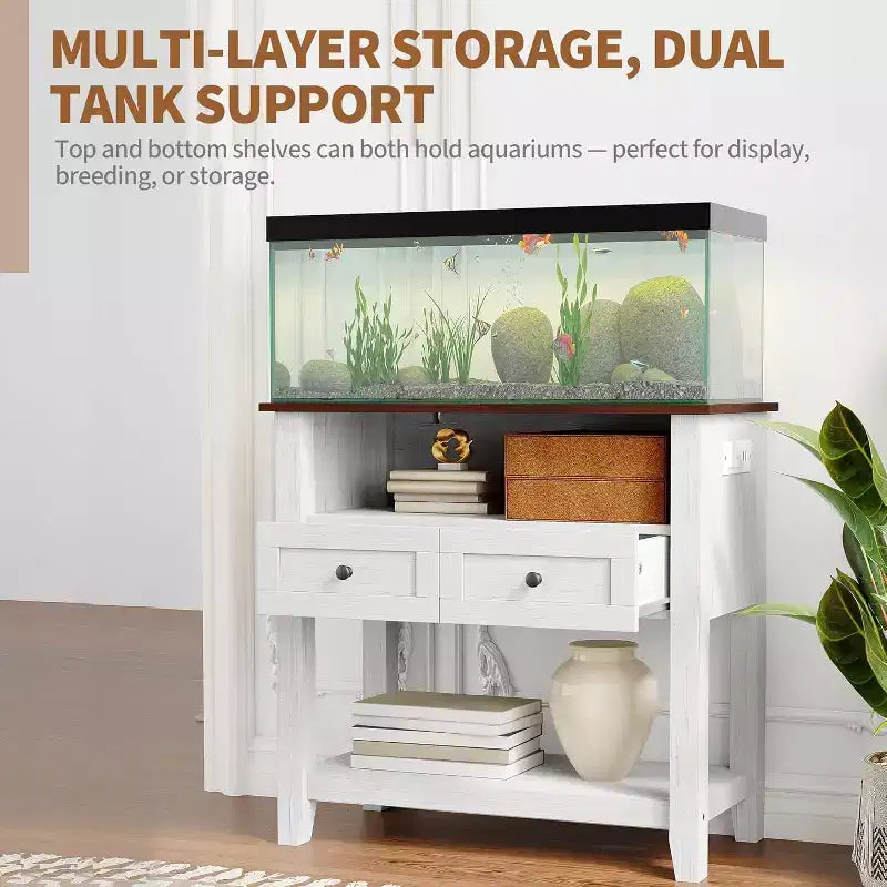 Meuble double-couche pour aquarium de 37", supporte jusqu'à 650 lb avec multiprise et tiroirs pour salon