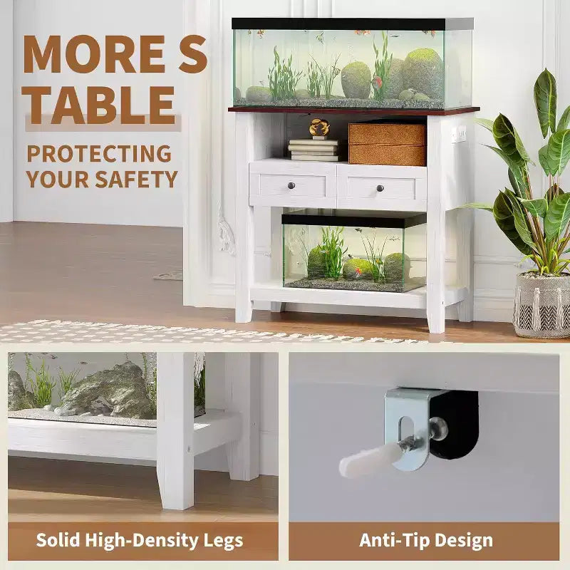 Meuble double-couche pour aquarium de 37", supporte jusqu'à 650 lb avec multiprise et tiroirs pour salon