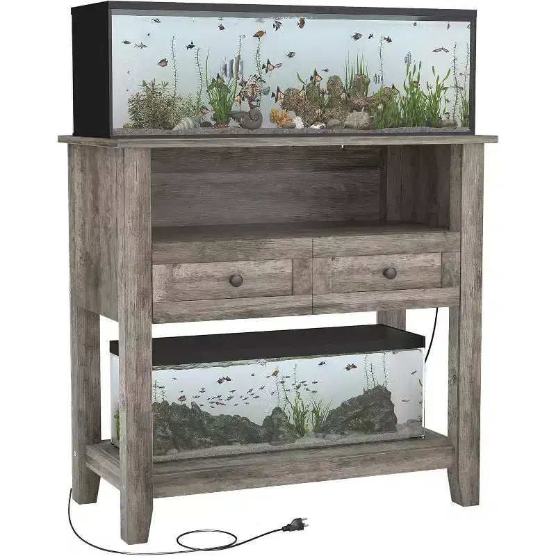 37" Double-Layer Aquarium Stand, 650 lbs Support with Power Strip & Drawers for Living Room