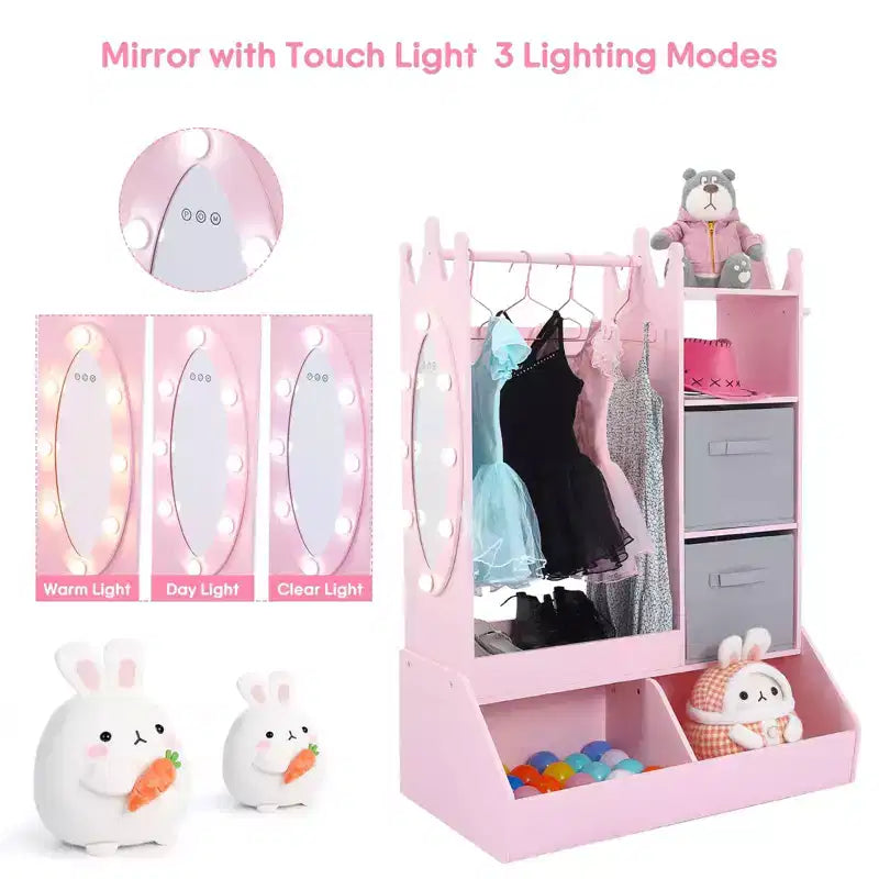 Rangement pour Déguisements Enfants, Penderie Lumineuse pour Costumes avec Armoire et Bacs pour Chambre d'Enfant ou Salle de Jeux