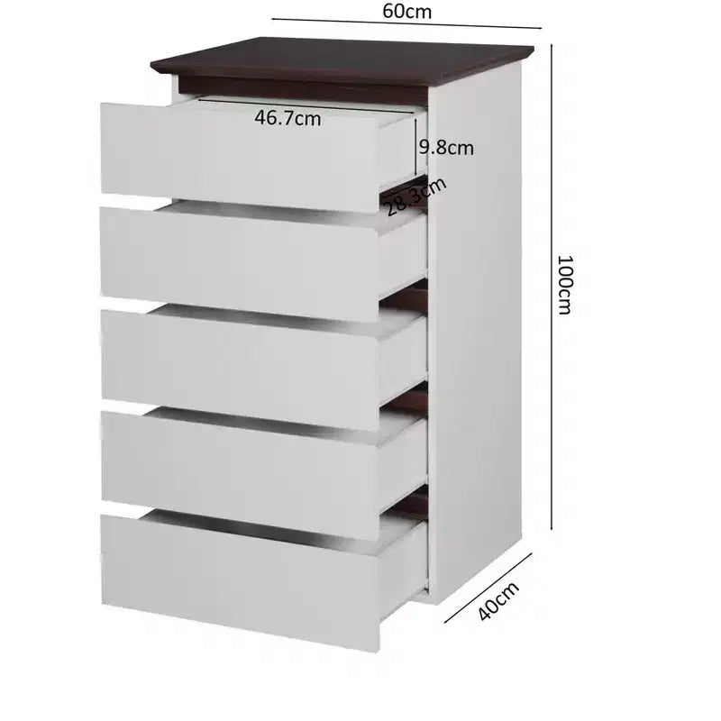 5 Drawer Dresser for Bedroom, Modern Closet Dressers Chest of Drawers, White & Walnut Color Storage Dresser Chest Cabinet Organizer