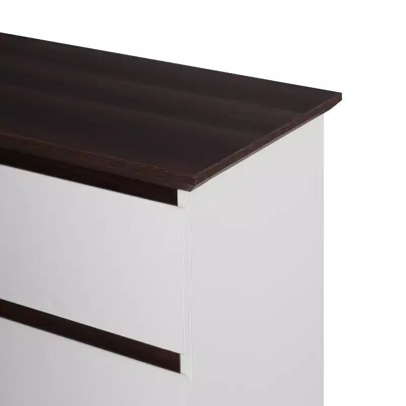 Commode à 5 tiroirs pour chambre à coucher, commode de rangement moderne avec tiroirs, meuble de rangement blanc et noyer