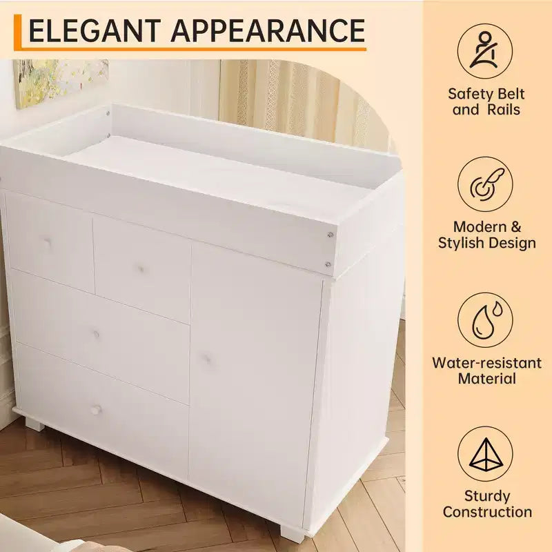 Commode à langer avec 2 tiroirs, commode moderne pour chambre d'enfant avec espace de rangement ouvert, table à langer pour chambre à coucher, chambre d'enfant, blanc