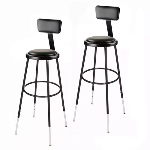 Set of 2 32"-39" Height Adjustable Heavy Duty Vinyl Padded Steel Accent Barstools with Backrest Black - Hampden Furnishings: Modern Design