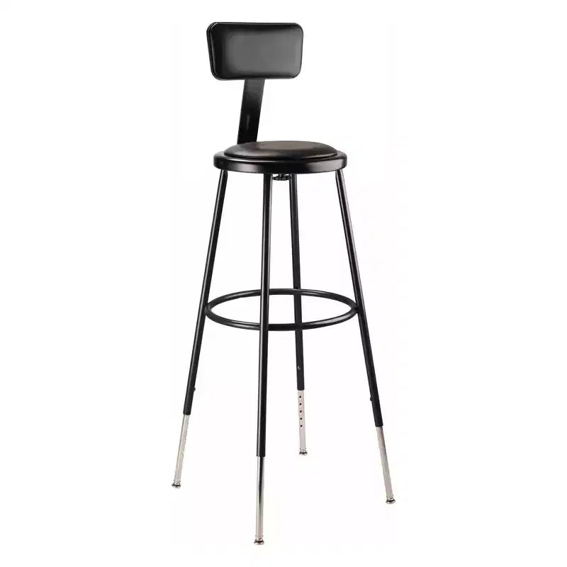 32"-39" Height Adjustable Heavy Duty Vinyl Padded Steel Accent Barstool with Backrest, Black