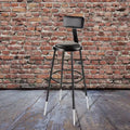 Tabouret de bar d'appoint en acier robuste, réglable en hauteur de 81 à 99 cm, avec dossier rembourré en vinyle noir