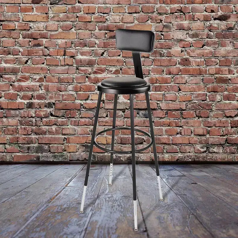 32"-39" Height Adjustable Heavy Duty Vinyl Padded Steel Accent Barstool with Backrest, Black