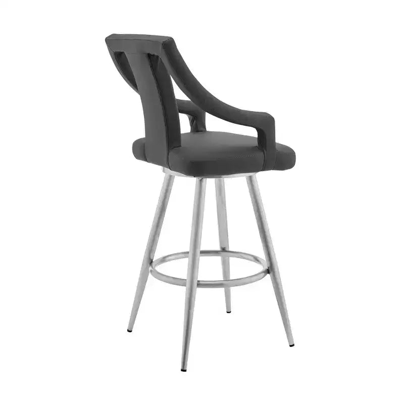 26" Counter Height Barstool with Gray Faux Leather Brushed Stainless Steel Finish - Swivel, Footrest, Modern Design