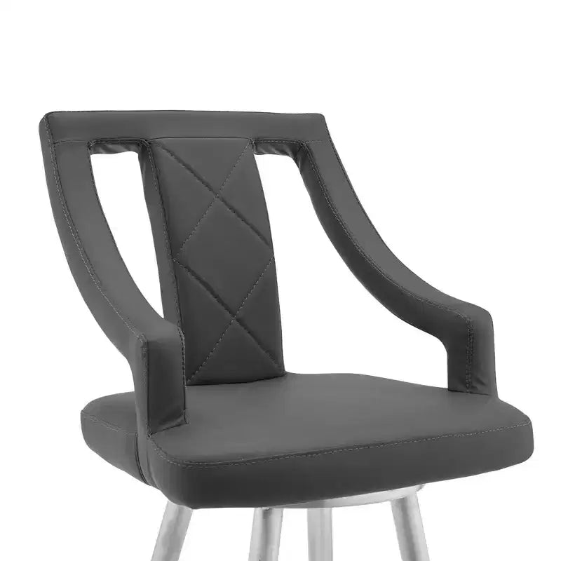 26" Counter Height Barstool with Gray Faux Leather Brushed Stainless Steel Finish - Swivel, Footrest, Modern Design