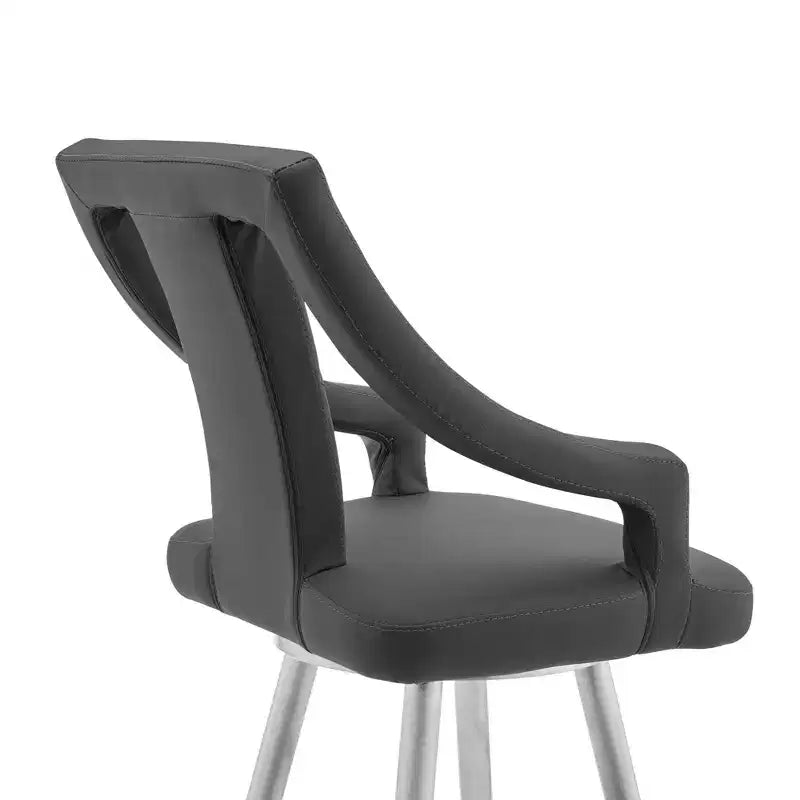 26" Counter Height Barstool with Gray Faux Leather Brushed Stainless Steel Finish - Swivel, Footrest, Modern Design