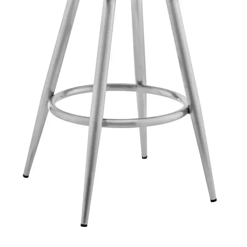 26" Counter Height Barstool with Gray Faux Leather Brushed Stainless Steel Finish - Swivel, Footrest, Modern Design