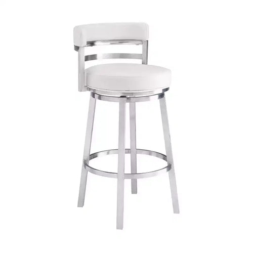 Armen Living 26" Madrid Faux Leather Stainless Steel Counter Height Barstool White: Ergonomic, 360 Swivel, High-Density Foam