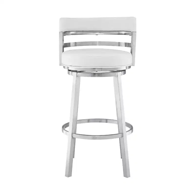 Tabouret de bar à hauteur de comptoir en similicuir et acier inoxydable blanc de 66 cm : Ergonomique, pivotant à 360°, mousse haute densité
