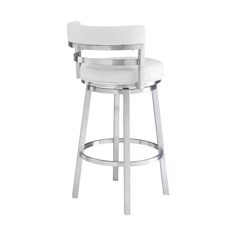 Tabouret de bar à hauteur de comptoir en similicuir et acier inoxydable blanc de 66 cm : Ergonomique, pivotant à 360°, mousse haute densité