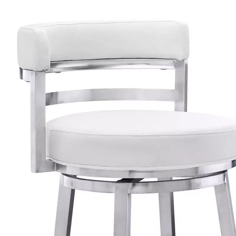 26" Faux Leather Stainless Steel Counter Height Barstool White: Ergonomic, 360 Swivel, High-Density Foam