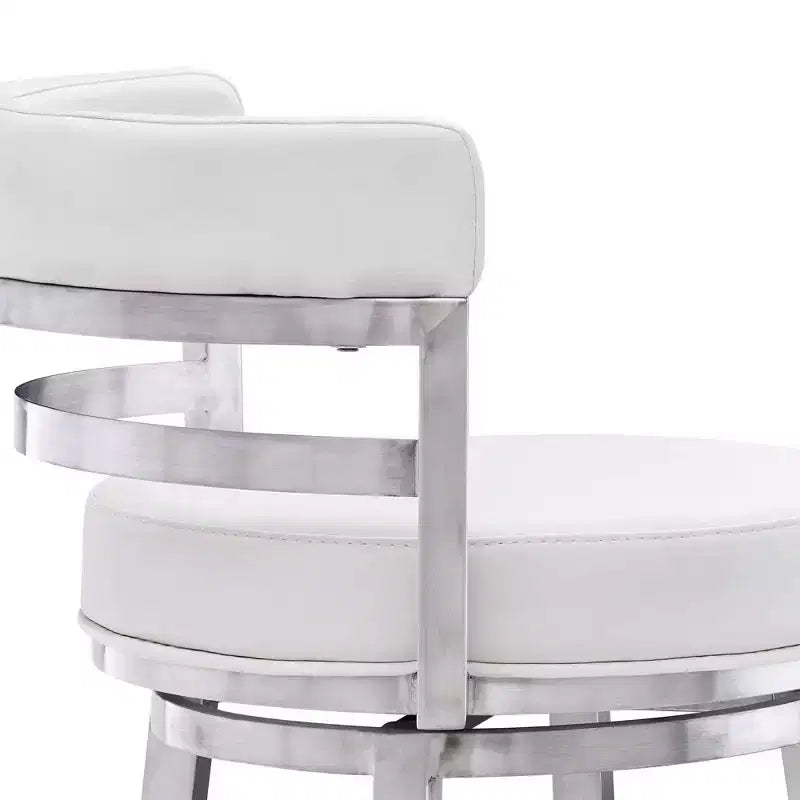 Tabouret de bar à hauteur de comptoir en similicuir et acier inoxydable blanc de 66 cm : Ergonomique, pivotant à 360°, mousse haute densité