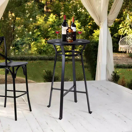 Table de bar en acier de 104,78 cm avec plateau en orme massif noir - Style pub, bistrot moderne, 2 places