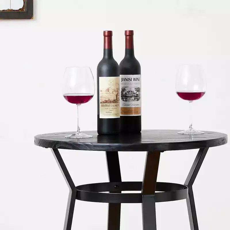 41.25" Steel Bar Table with Solid Elm Wood Top Black - Modern Pub, Bistro Style, 2-Seater