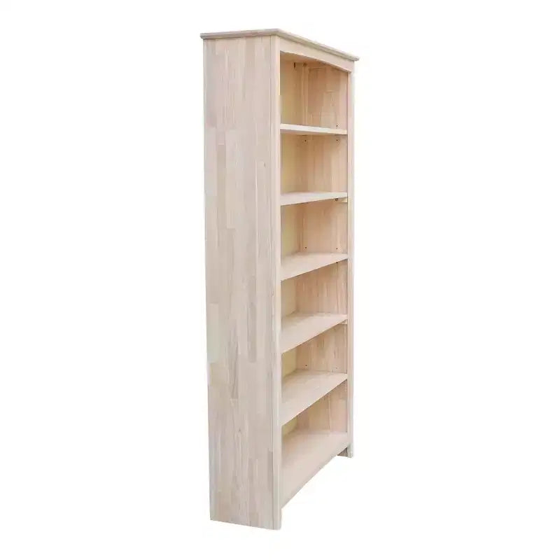 72"x38" Shaker Bookcase Unfinished - Solid Parawood, 6-Tier Storage