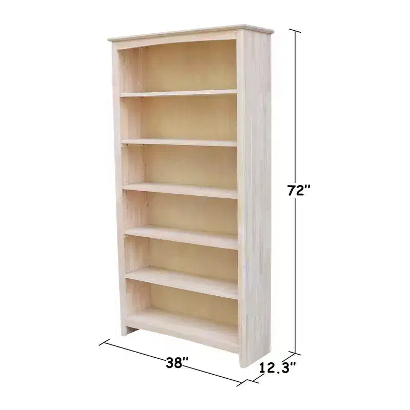 Bibliothèque Shaker 72"x38" non finie - Bois d'Hévéa massif, 6 étagères de rangement