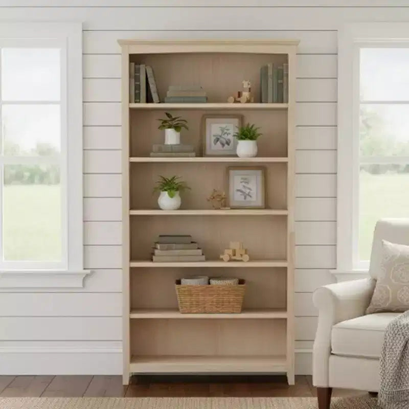 Bibliothèque Shaker 72"x38" non finie - Bois d'Hévéa massif, 6 étagères de rangement