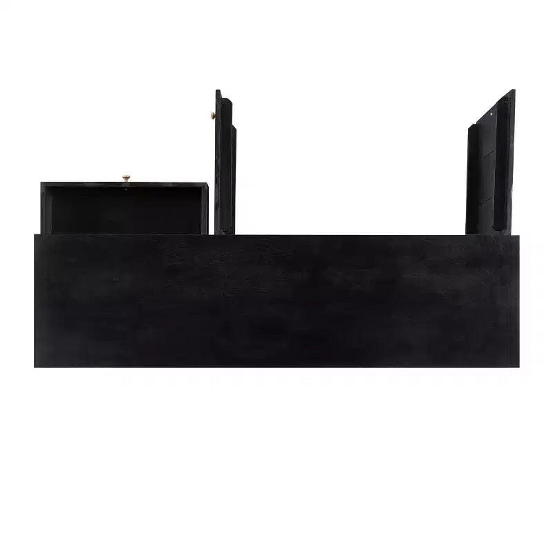 Console de rangement moderne du milieu du siècle 58" - Bois de manguier, quincaillerie en fer