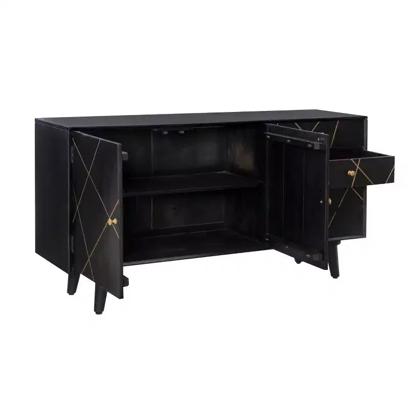 58" Mid Century Modern Storage Console - Mango Wood, Iron Hardware
