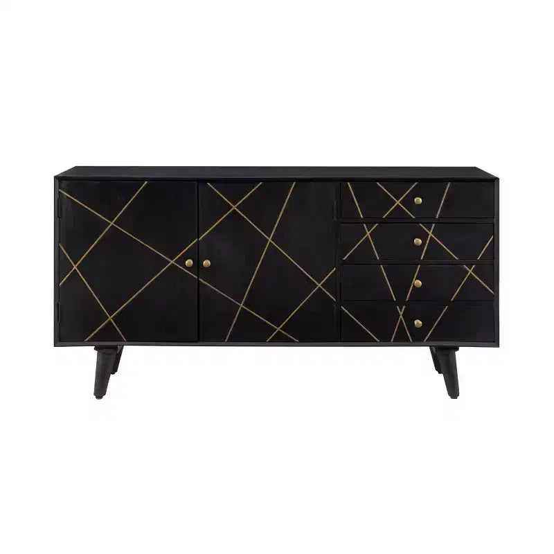 Console de rangement moderne du milieu du siècle 58" - Bois de manguier, quincaillerie en fer
