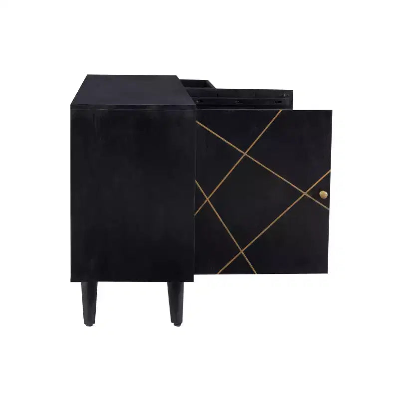 Console de rangement moderne du milieu du siècle 58" - Bois de manguier, quincaillerie en fer