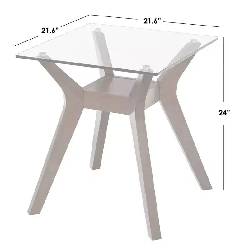 Table d'appoint Fontana en noyer avec plateau en verre : Moderne du milieu du siècle, cadre en bois d'hévéa, plateau en verre trempé transparent