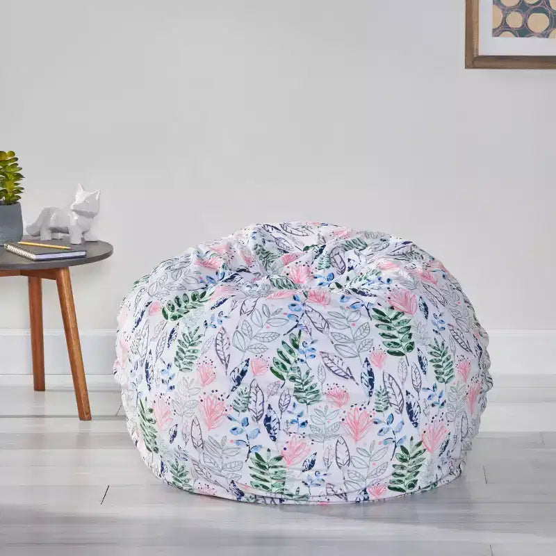 3' Modern Fabric Bean Bag Leaf Blossom Print/White