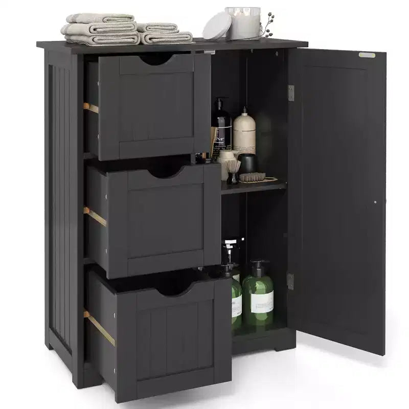 Meuble de rangement latéral pour salle de bain avec 3 tiroirs et 1 placard