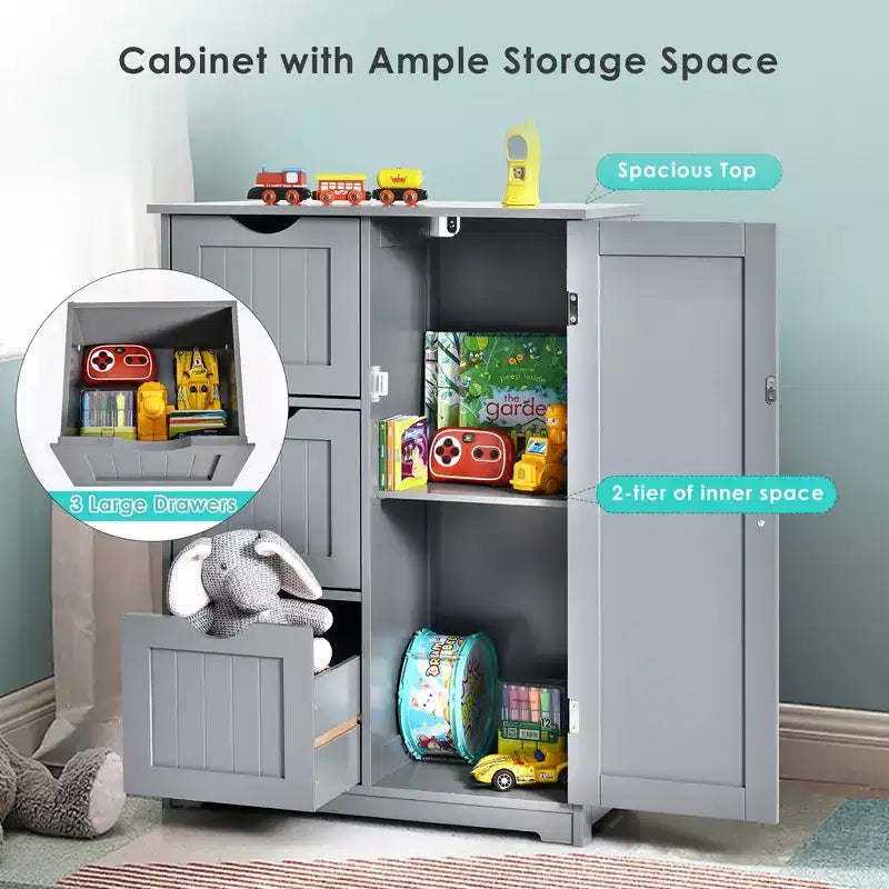Meuble de rangement latéral pour salle de bain avec 3 tiroirs et 1 placard
