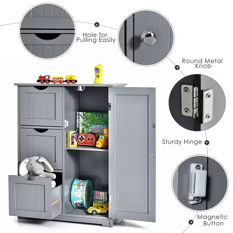 Meuble de rangement latéral pour salle de bain avec 3 tiroirs et 1 placard