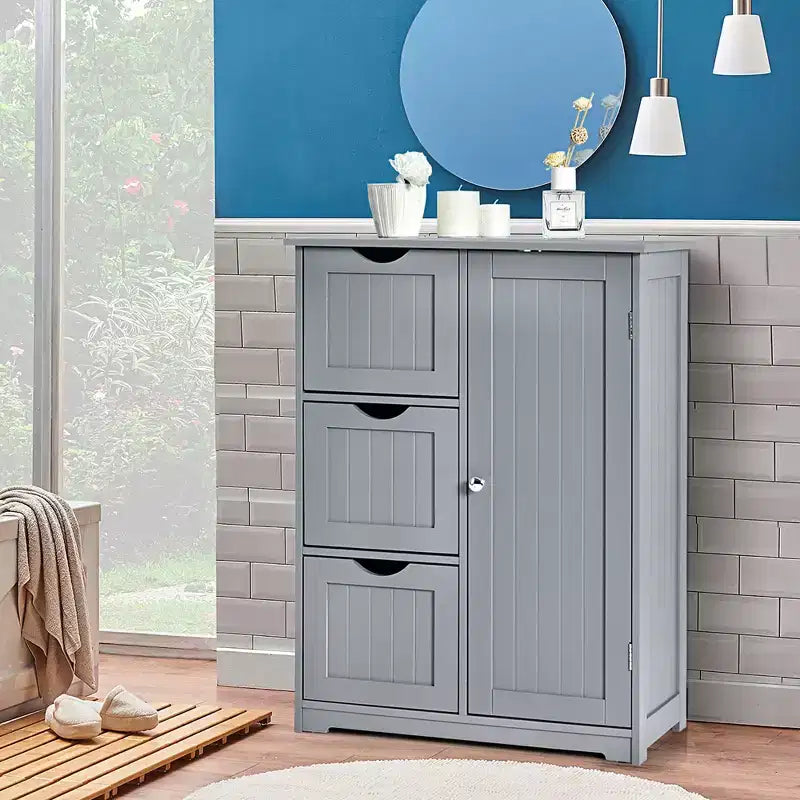 Meuble de rangement latéral pour salle de bain avec 3 tiroirs et 1 placard