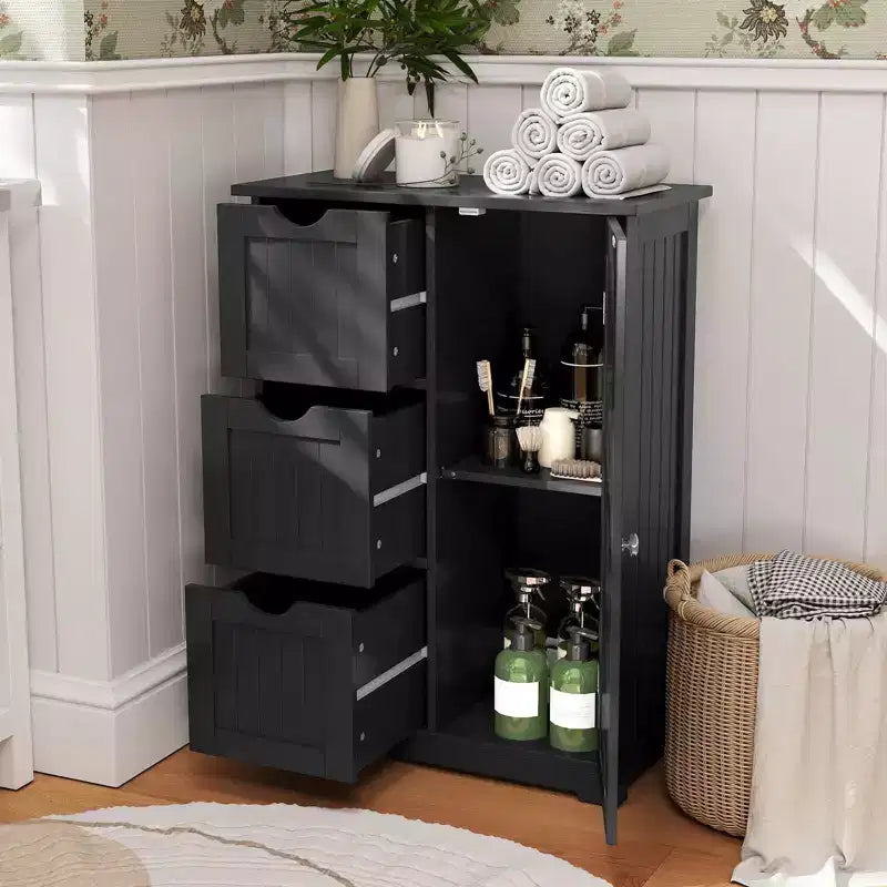 Meuble de rangement latéral pour salle de bain avec 3 tiroirs et 1 placard