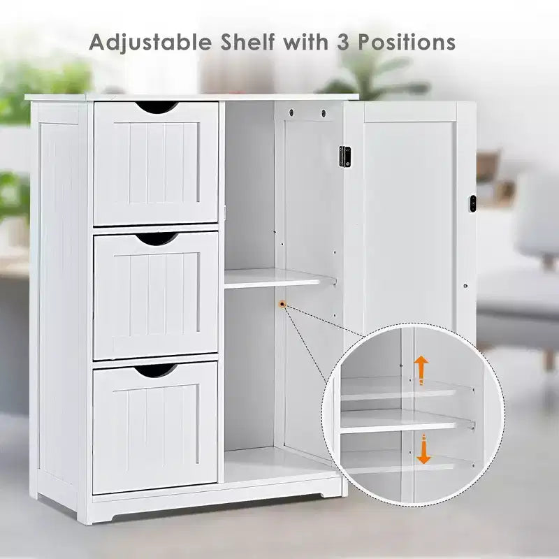 Meuble de rangement latéral pour salle de bain avec 3 tiroirs et 1 placard