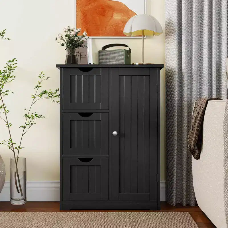 Meuble de rangement latéral pour salle de bain avec 3 tiroirs et 1 placard