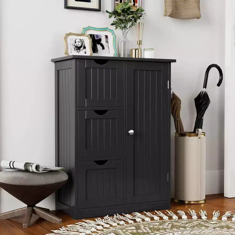 Meuble de rangement latéral pour salle de bain avec 3 tiroirs et 1 placard
