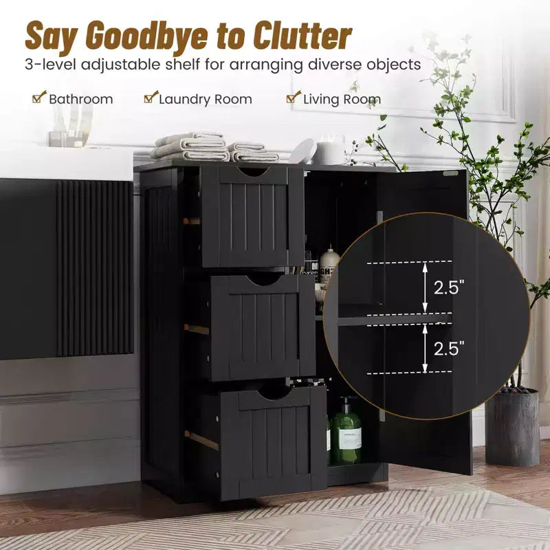 Meuble de rangement latéral pour salle de bain avec 3 tiroirs et 1 placard