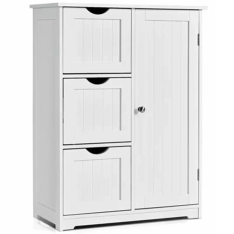 Meuble de rangement latéral pour salle de bain avec 3 tiroirs et 1 placard