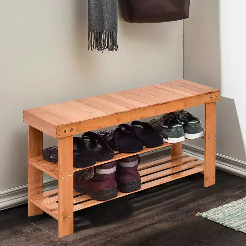 Banc à chaussures en bambou à 3 niveaux, étagère de rangement, organisateur d'entrée pour la maison
