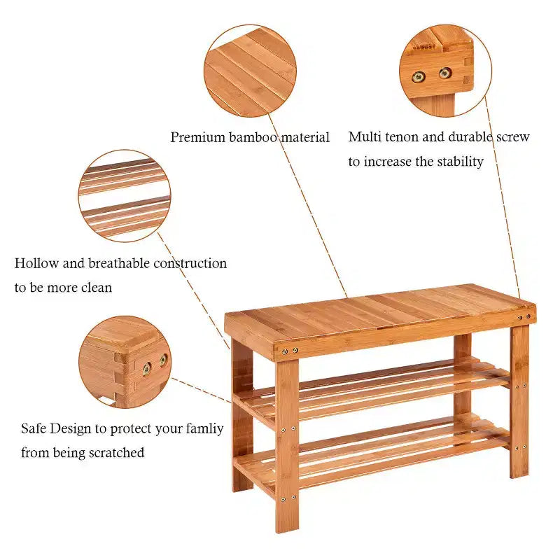 3 Tier Bamboo Shoe Rack Bench Storage Shelf Organizer Entryway Home