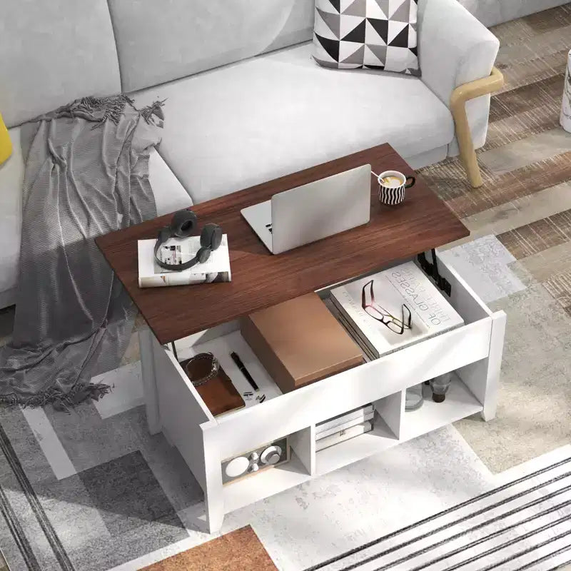 Lift Top Coffee Table w/ Hidden Compartment and Storage Shelves