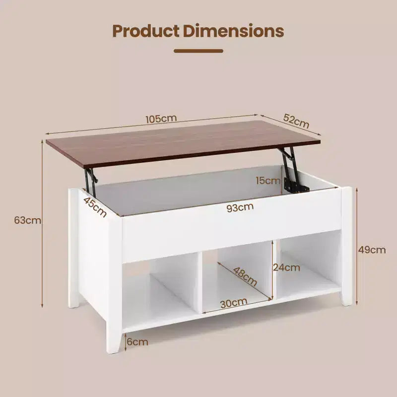 Lift Top Coffee Table w/ Hidden Compartment and Storage Shelves