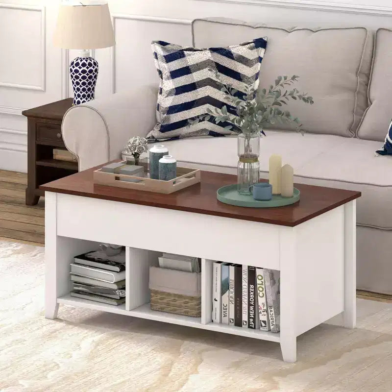 Lift Top Coffee Table w/ Hidden Compartment and Storage Shelves