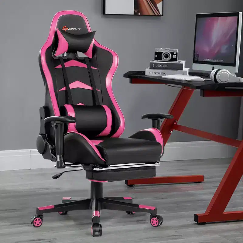 Chaise de Bureau de Massage de Jeu Inclinable Pivotante de Course avec Repose-pieds