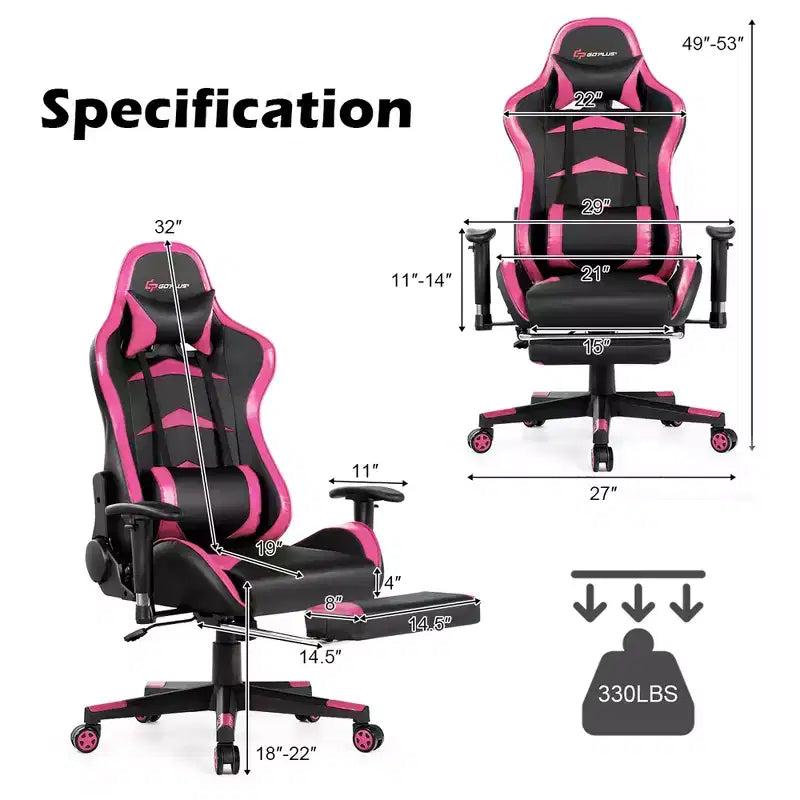 Chaise de Bureau de Massage de Jeu Inclinable Pivotante de Course avec Repose-pieds