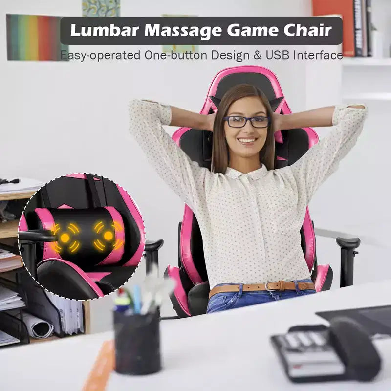 Chaise de Bureau de Massage de Jeu Inclinable Pivotante de Course avec Repose-pieds