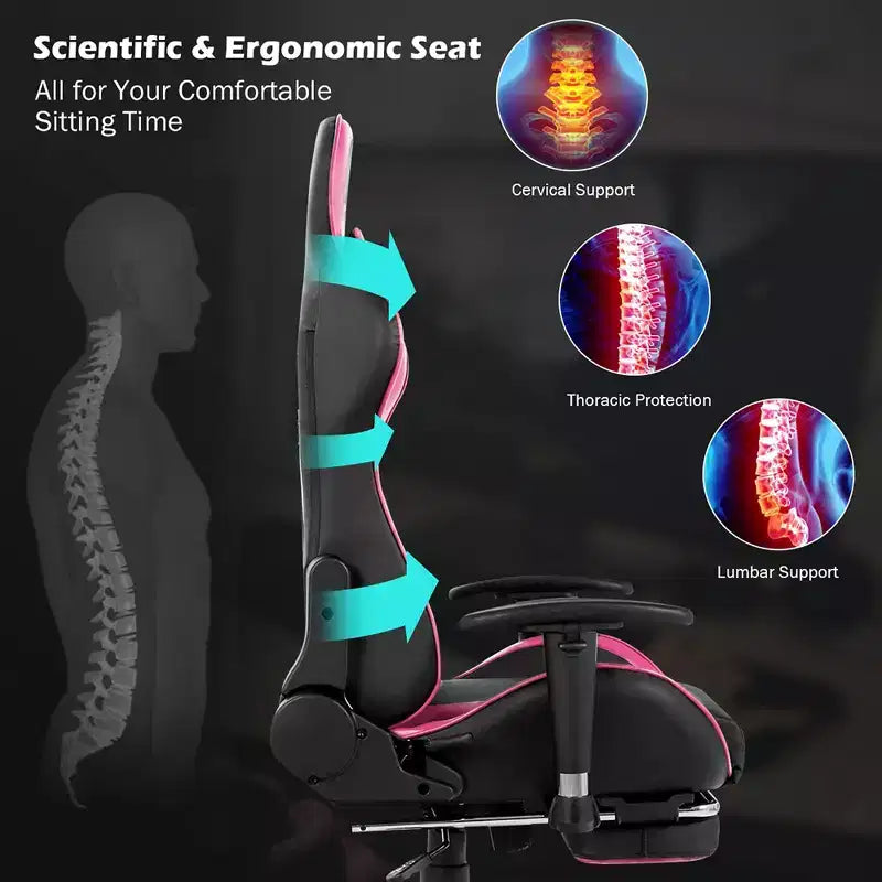 Chaise de Bureau de Massage de Jeu Inclinable Pivotante de Course avec Repose-pieds
